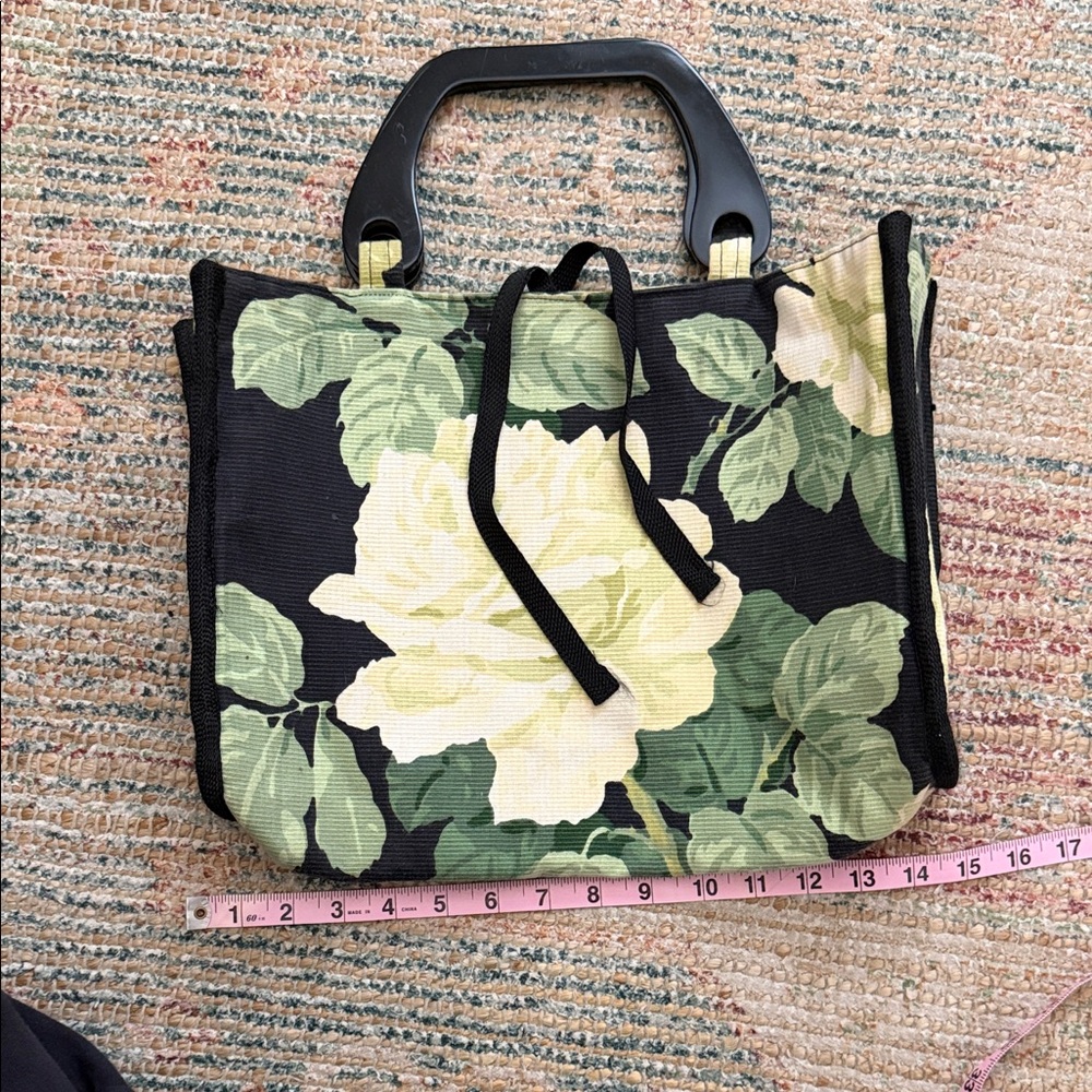 Chic Floral Black and Green Tote Bag
